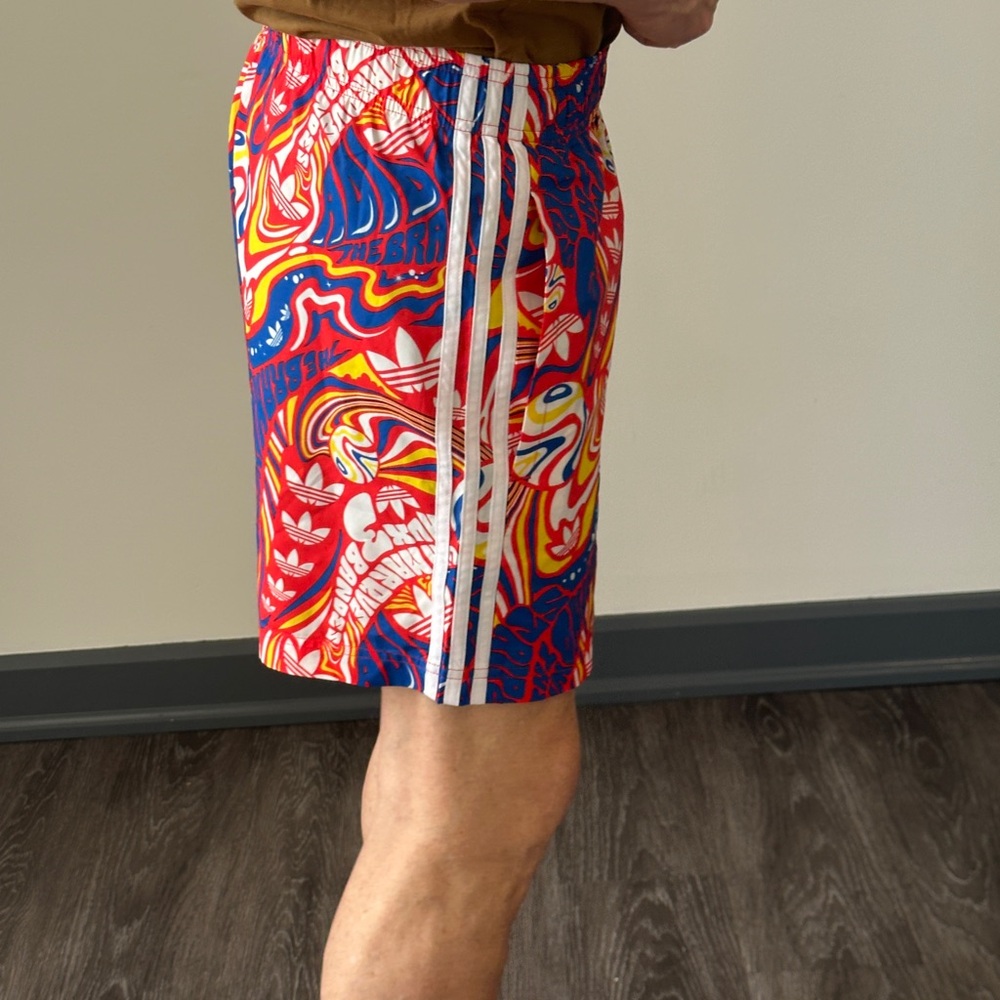 AdidasMen’s Multicolored Graphic 3-Stripes Shorts - Picture 2 of 7